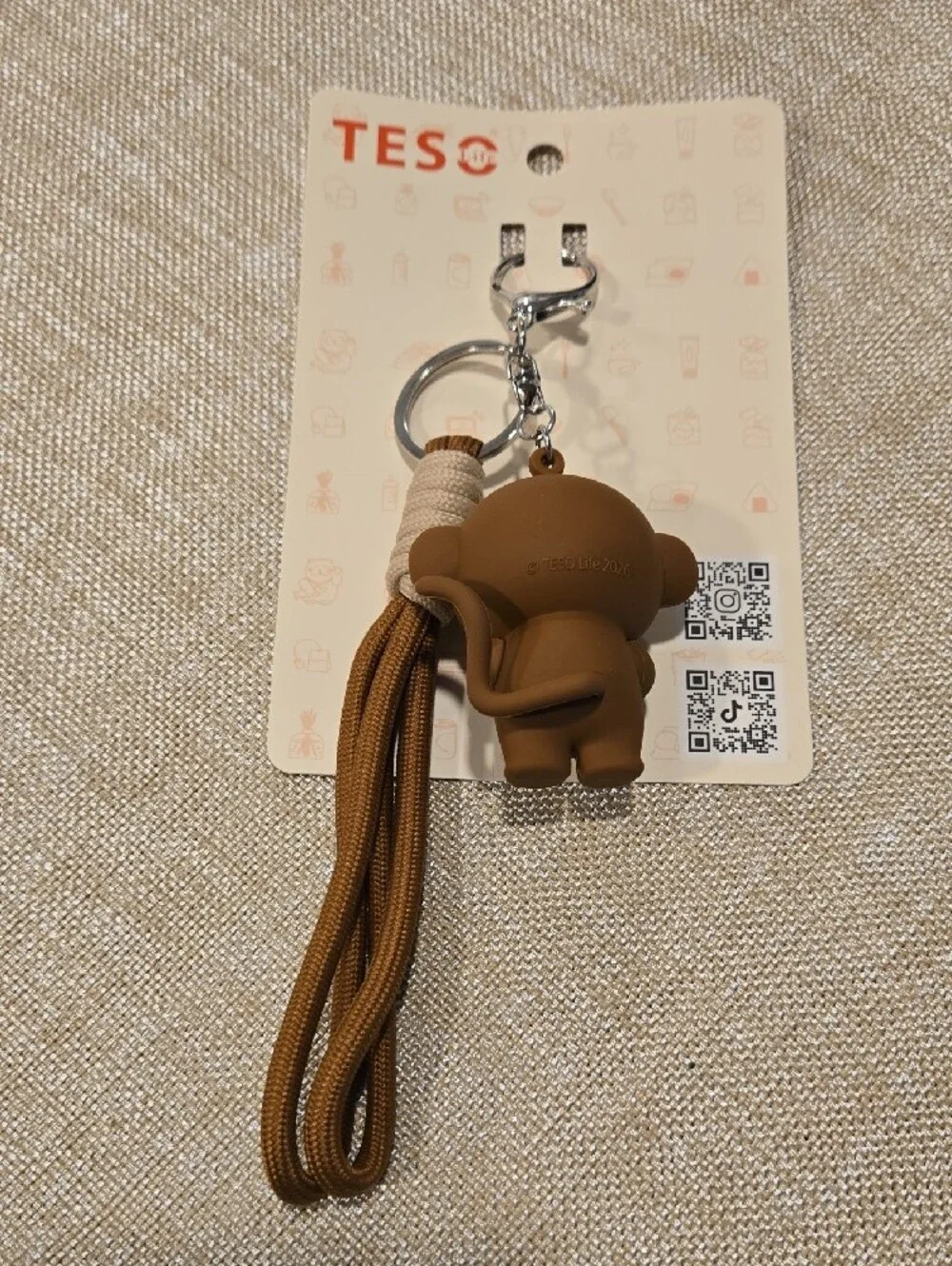 TESO Life Monkey PVC Rubber w/Corded Tassel Bag Charm/Key Chain NIB 6.5